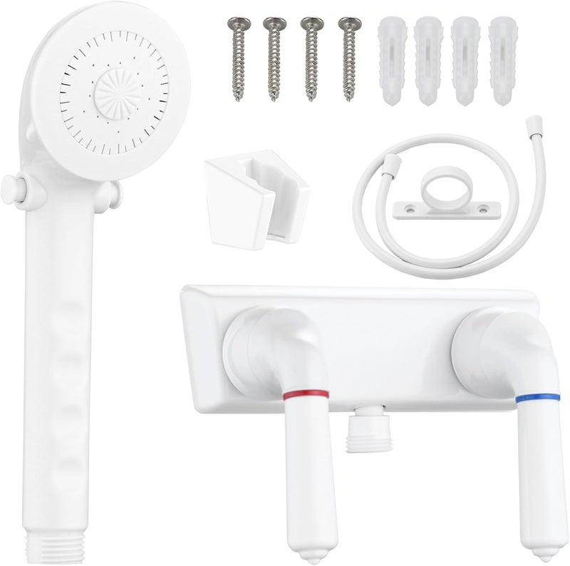 LavishStream RV Shower Faucet with Handheld Showerhead & Hose, 4" ABS Shower Set, Leak & Rust Resistant for RV Camper Motorhome Travel Trailer (White, Indoor/Outdoor Use) - Image 1